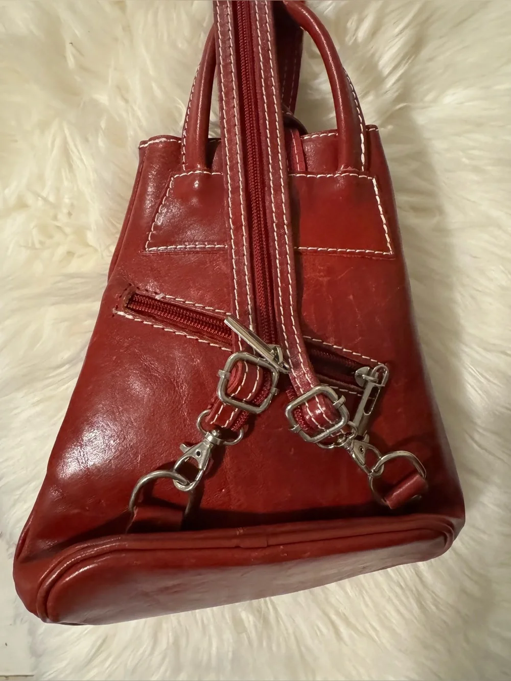 Vera Pelle Burgundy Full Grain Italian Leather Backpack Crossbody